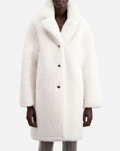 Manteau long imitation fourrure écru