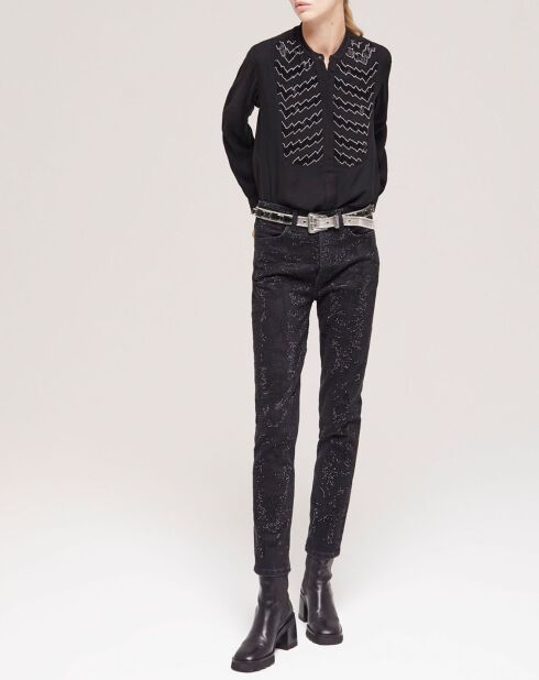 Jean slim logo et strass noir