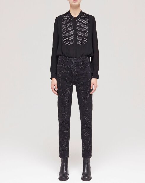 Jean slim logo et strass noir