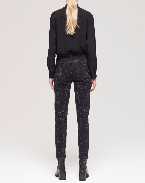 Jean slim logo et strass noir