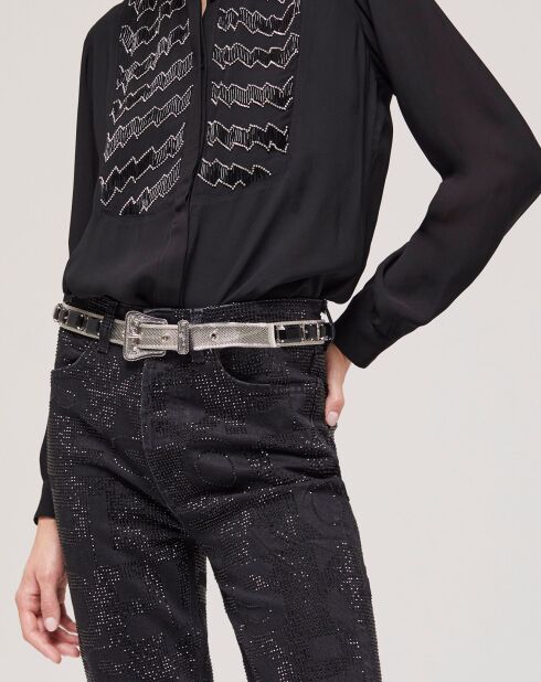Jean slim logo et strass noir