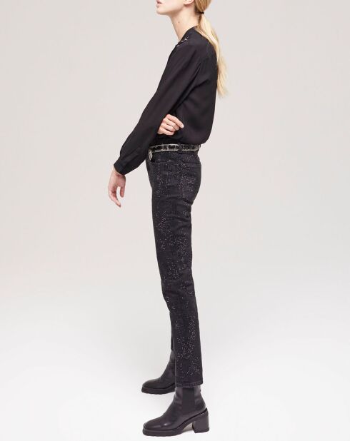 Jean slim logo et strass noir