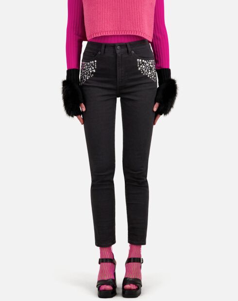 Jean slim avec clous et étoiles noir