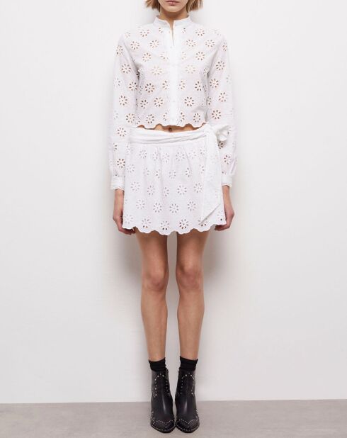Jupe courte en broderie anglaise blanche
