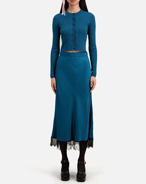 Jupe longue avec détails en dentelle bleue