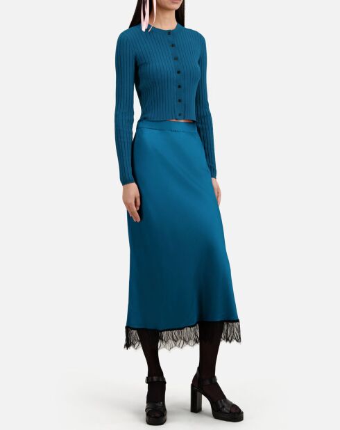 Jupe longue avec détails en dentelle bleue