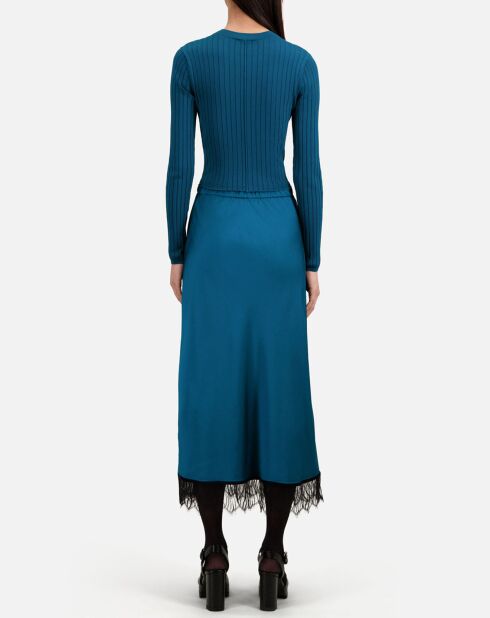 Jupe longue avec détails en dentelle bleue