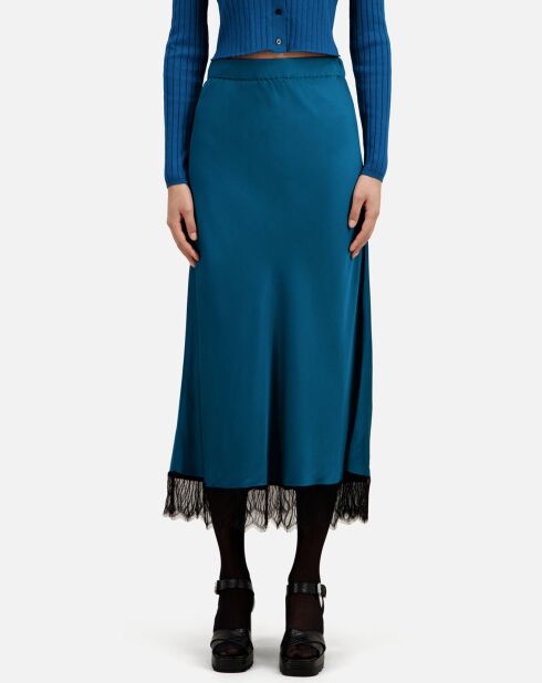 Jupe longue avec détails en dentelle bleue