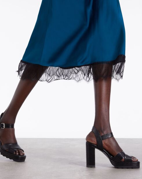Jupe longue avec détails en dentelle bleue