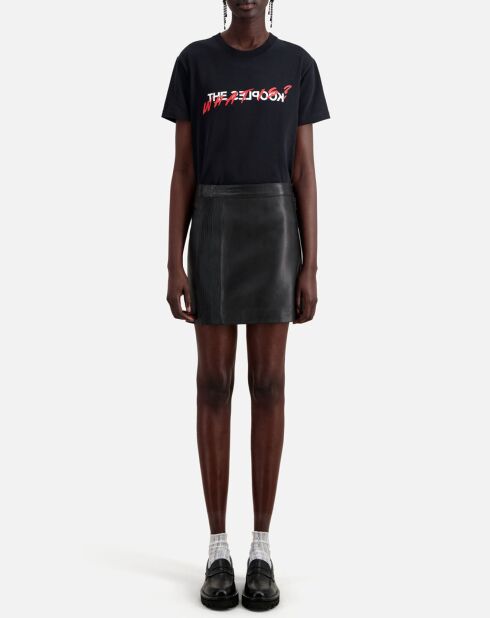 Jupe courte en Cuir avec zip et nervures noire