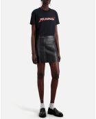 Jupe courte en Cuir avec zip et nervures noire