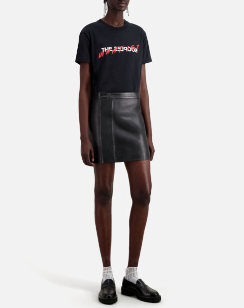 Jupe courte en Cuir avec zip et nervures noire