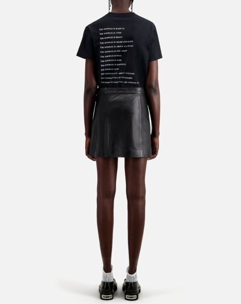 Jupe courte en Cuir avec zip et nervures noire