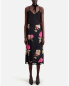 Jupe longue 100% Soie imprimée avec dentelle noire