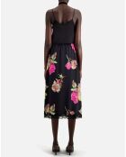 Jupe longue 100% Soie imprimée avec dentelle noire
