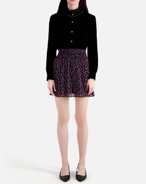 Jupe courte imprimée avec smocks noire
