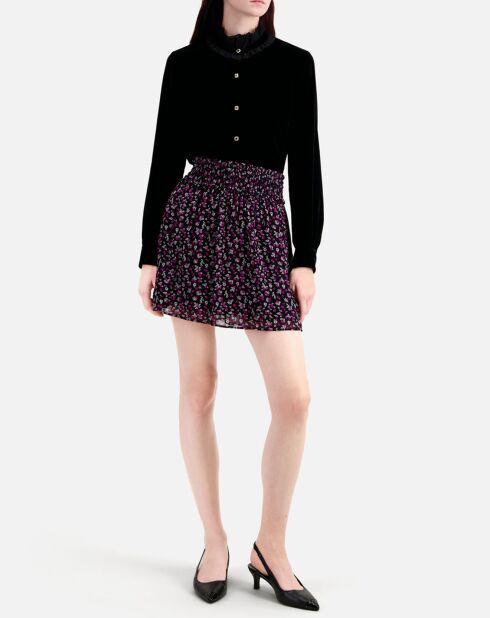 Jupe courte imprimée avec smocks noire
