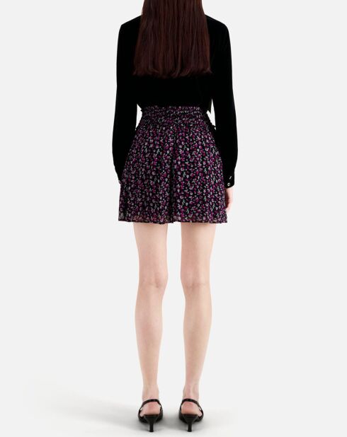 Jupe courte imprimée avec smocks noire