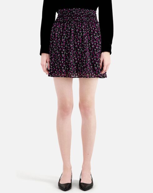 Jupe courte imprimée avec smocks noire