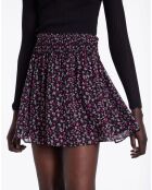Jupe courte imprimée avec smocks noire