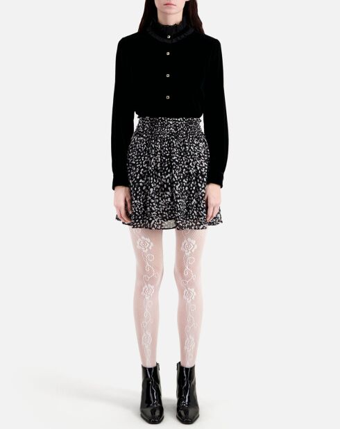 Jupe courte imprimée avec smocks noire et blanche