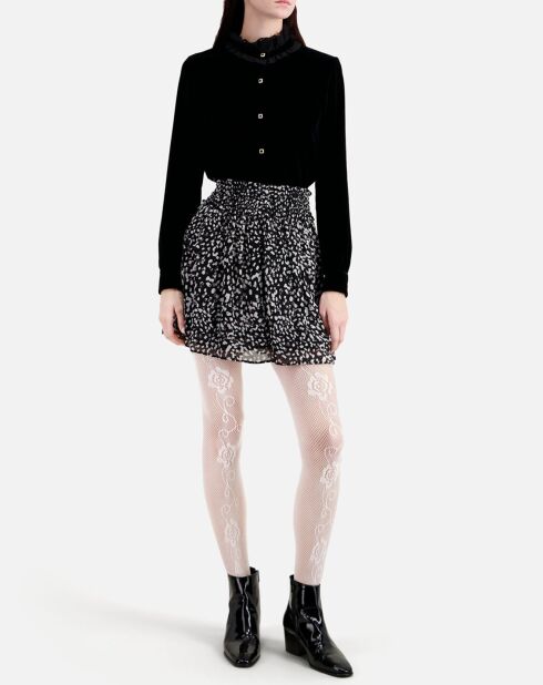 Jupe courte imprimée avec smocks noire et blanche