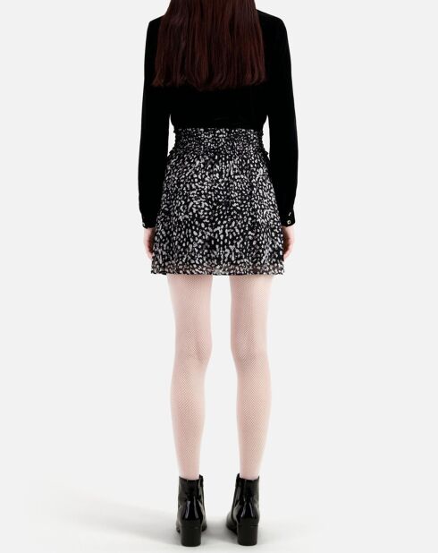 Jupe courte imprimée avec smocks noire et blanche