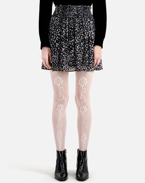 Jupe courte imprimée avec smocks noire et blanche