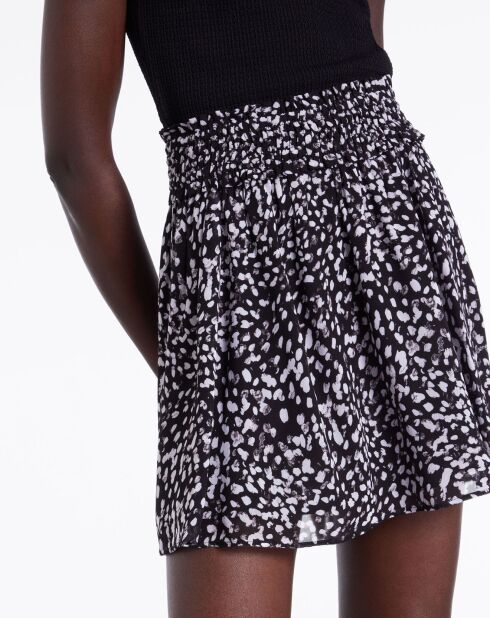 Jupe courte imprimée avec smocks noire et blanche