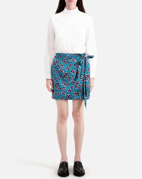 Jupe portefeuille courte imprimée bleue
