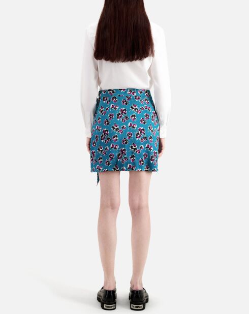 Jupe portefeuille courte imprimée bleue