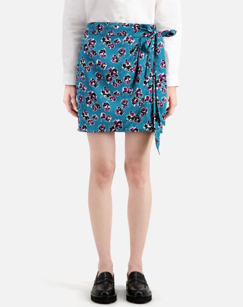 Jupe portefeuille courte imprimée bleue