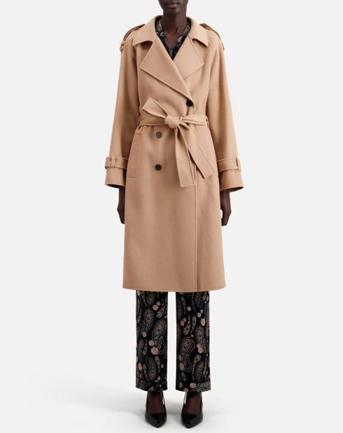 Manteau long en Laine mélangée beige