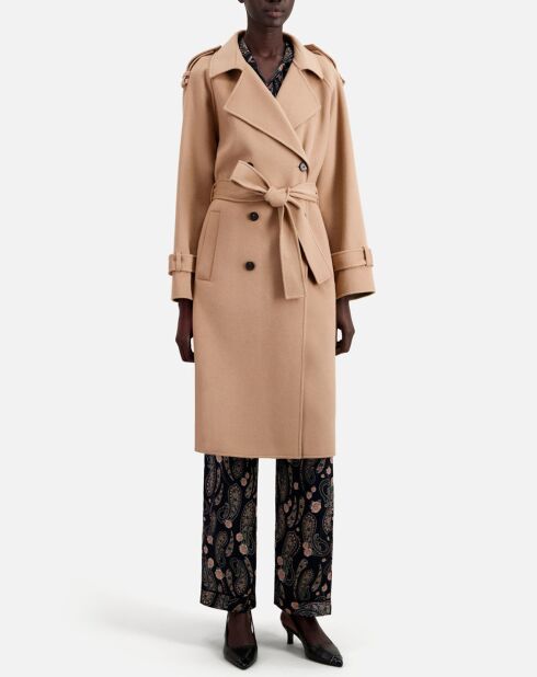 Manteau long en Laine mélangée beige