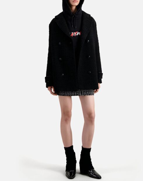 Manteau court en Laine mélangée Tweed noir
