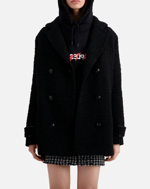 Manteau court en Laine mélangée Tweed noir