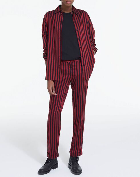 Pantalon Droit Fluide rouge/noir