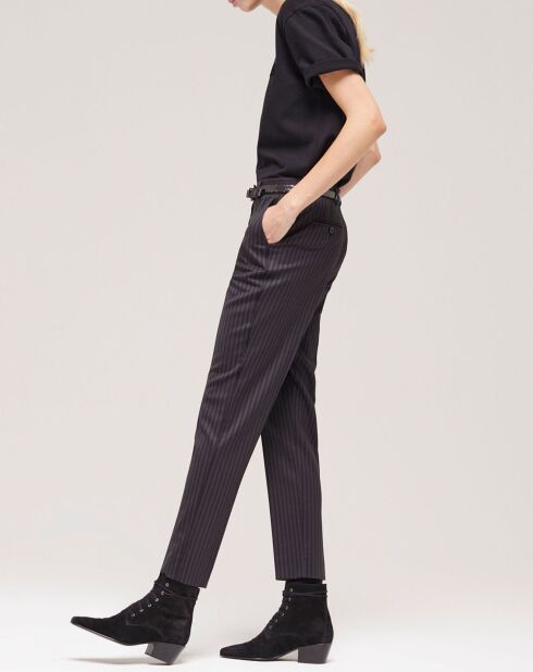 Pantalon de costume en Laine rayé noir