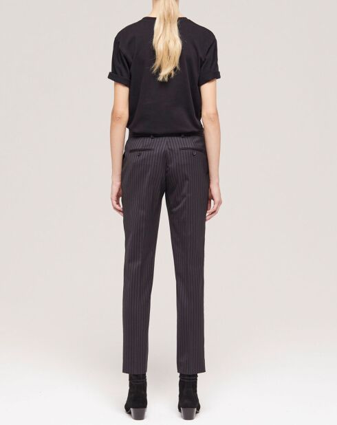 Pantalon de costume en Laine rayé noir