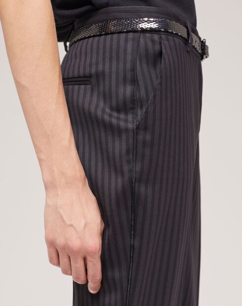 Pantalon de costume en Laine rayé noir