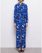 Pantalon 100% Soie imprimé bleu