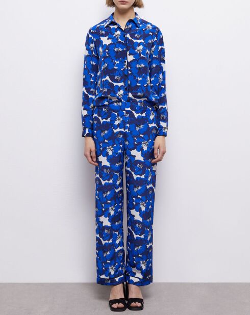 Pantalon 100% Soie imprimé bleu
