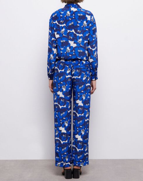 Pantalon 100% Soie imprimé bleu