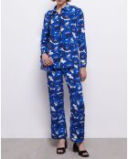 Pantalon 100% Soie imprimé bleu