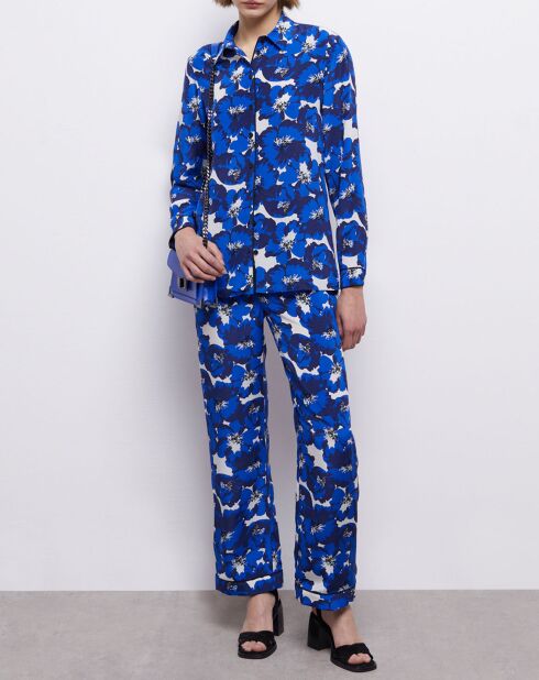 Pantalon 100% Soie imprimé bleu
