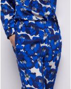 Pantalon 100% Soie imprimé bleu