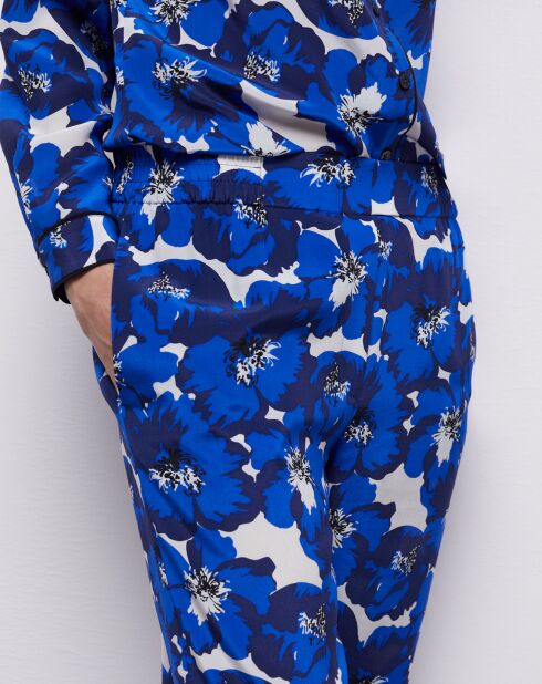 Pantalon 100% Soie imprimé bleu