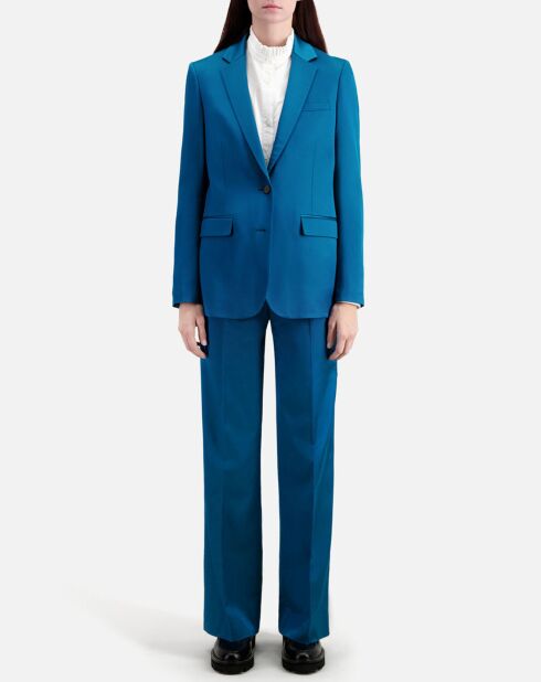 Pantalon tailleur bleu satiné