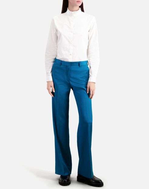 Pantalon tailleur bleu satiné