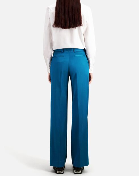 Pantalon tailleur bleu satiné